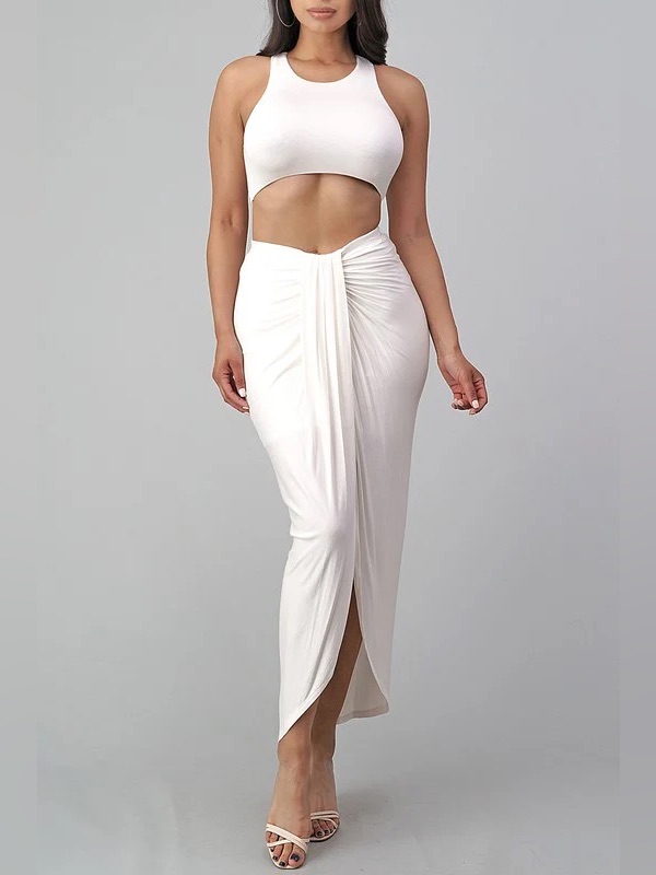 Sabo Skirt White Cutout Crop Top & Wrap Maxi Skirt Set